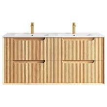 Byron Fluted 1200mm Woodland Oak Wall Hung Double Vanity with Ceramic Countertop